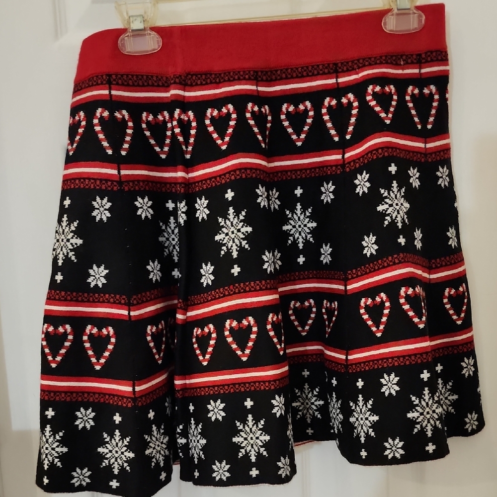 It's Our Time Black and Red A-Line Skirt with Snowflake and Heart Design